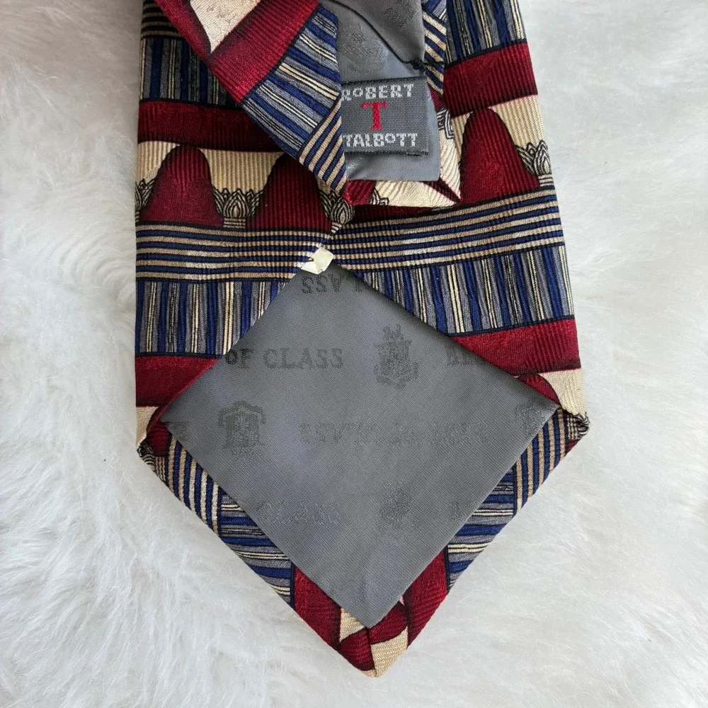 Robert Talbott Best of Class Nordstrom Silk Tie Burgundy Navy Blue Geometric 90s
